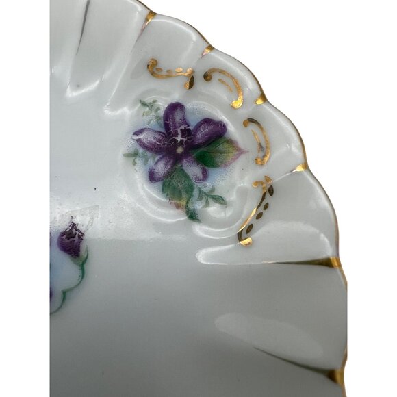 Vintage Handpainted Andrea Japan Porcelain Plate Purple Flowers Gold Trim 4.25" - Picture 4 of 5